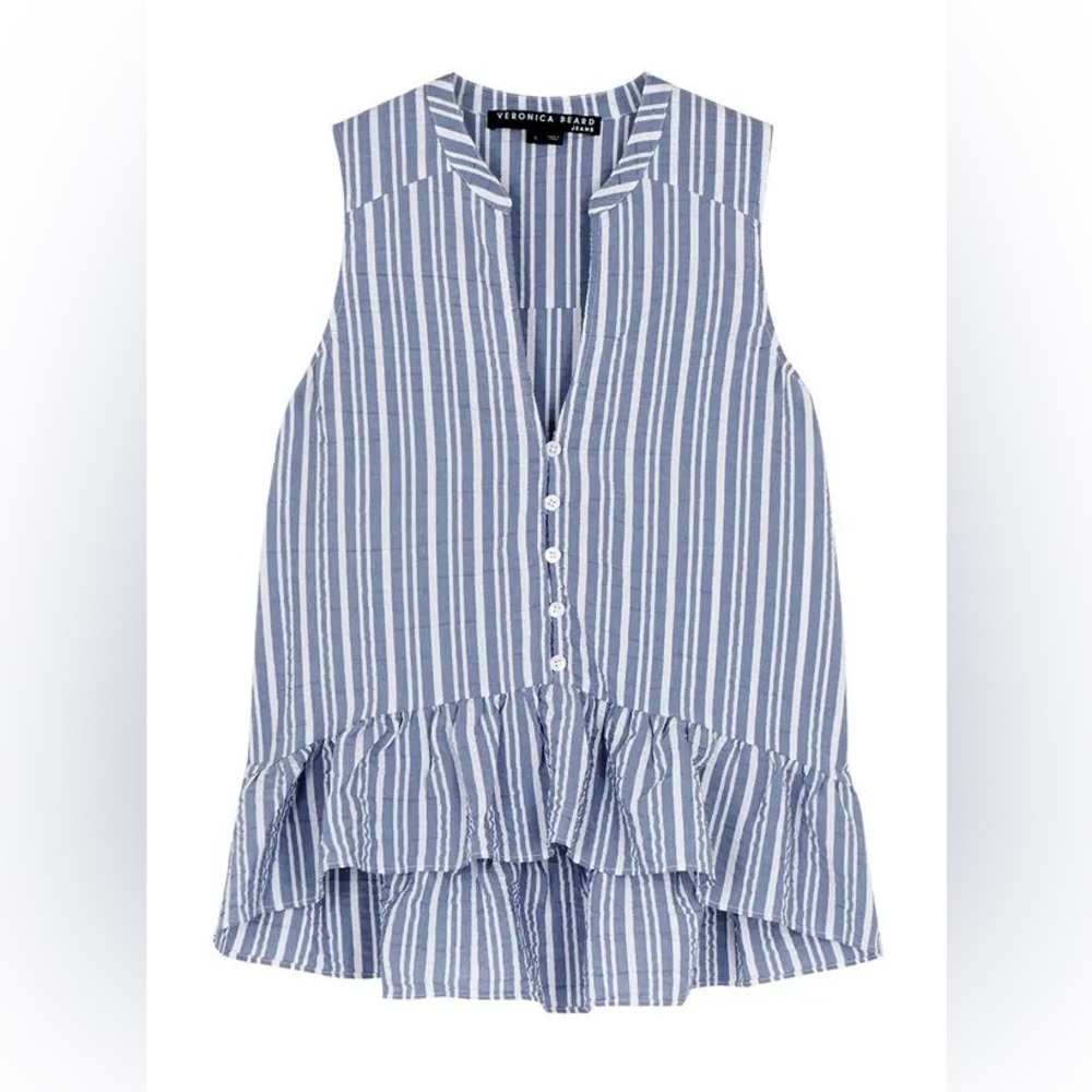 Veronica Beard Blue and White Striped Sleeveless Top